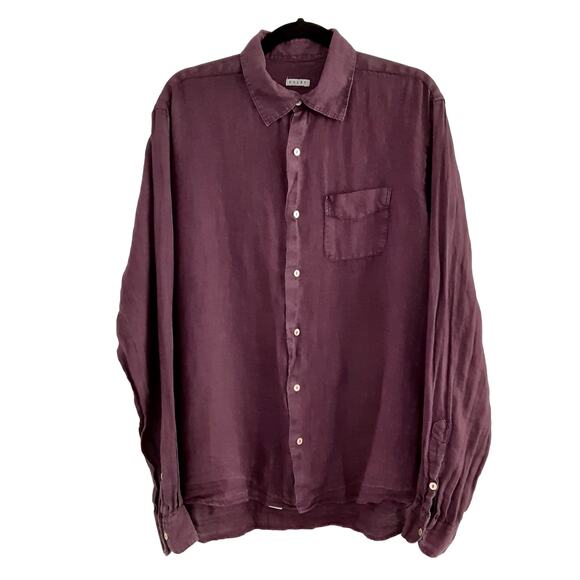 Kolby 100% Linen Button Down Shirt Collared Eggplant Purple Mens XL Sustainable - Picture 1 of 10